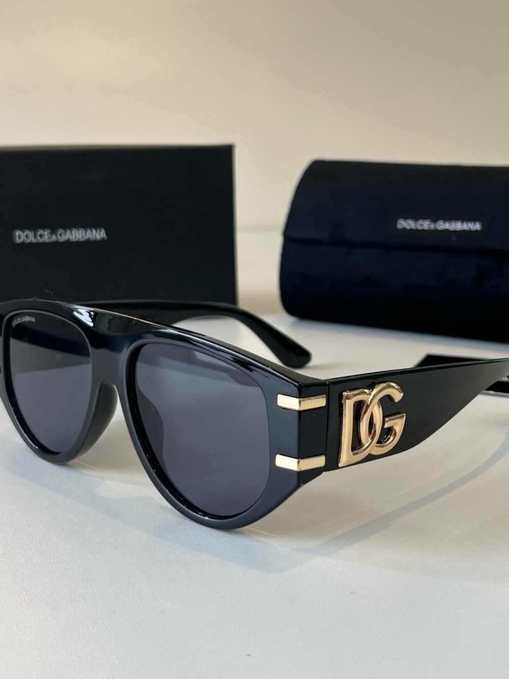 Dolce & Gabbana Black Sunglasses with Gold DG Logo Accents